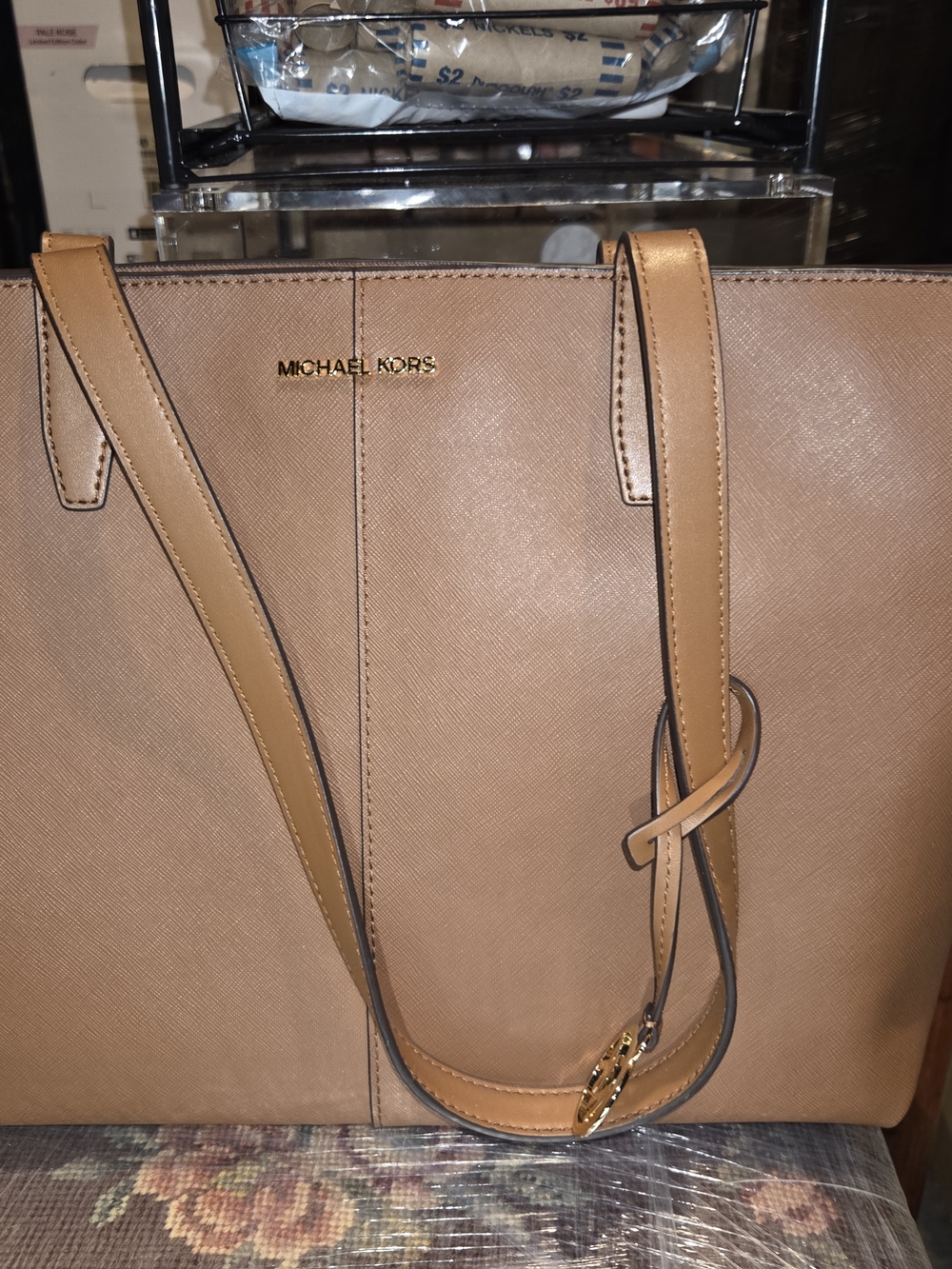 Michael Kors Camel/Tan Saffiano Leather Tote with Gold Hardware